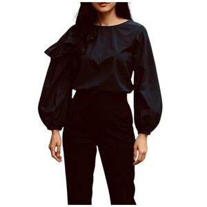 Revolve X The Femm | Balloon Sleeve Asymmetrical Ruffle Long Sleeve Top XS